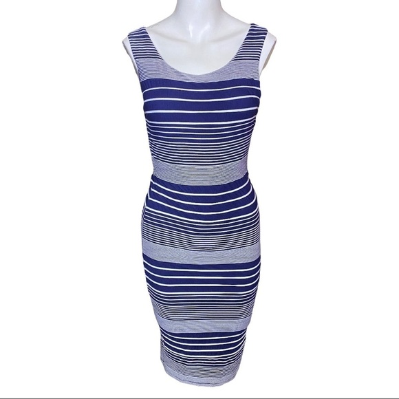 Anthropologie Maeve Dress Edisto Column Blue Stripe Sleeveless Midi Sz S - Picture 2 of 9